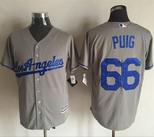 Dodgers #66 Yasiel Puig Grey New Cool Base Stitched MLB Jersey - Click Image to Close